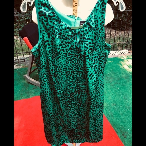 Dana Buchman size XL green & black leopard print lined silky dress - Picture 7 of 7